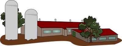 Illustration of silos in and industrial farm